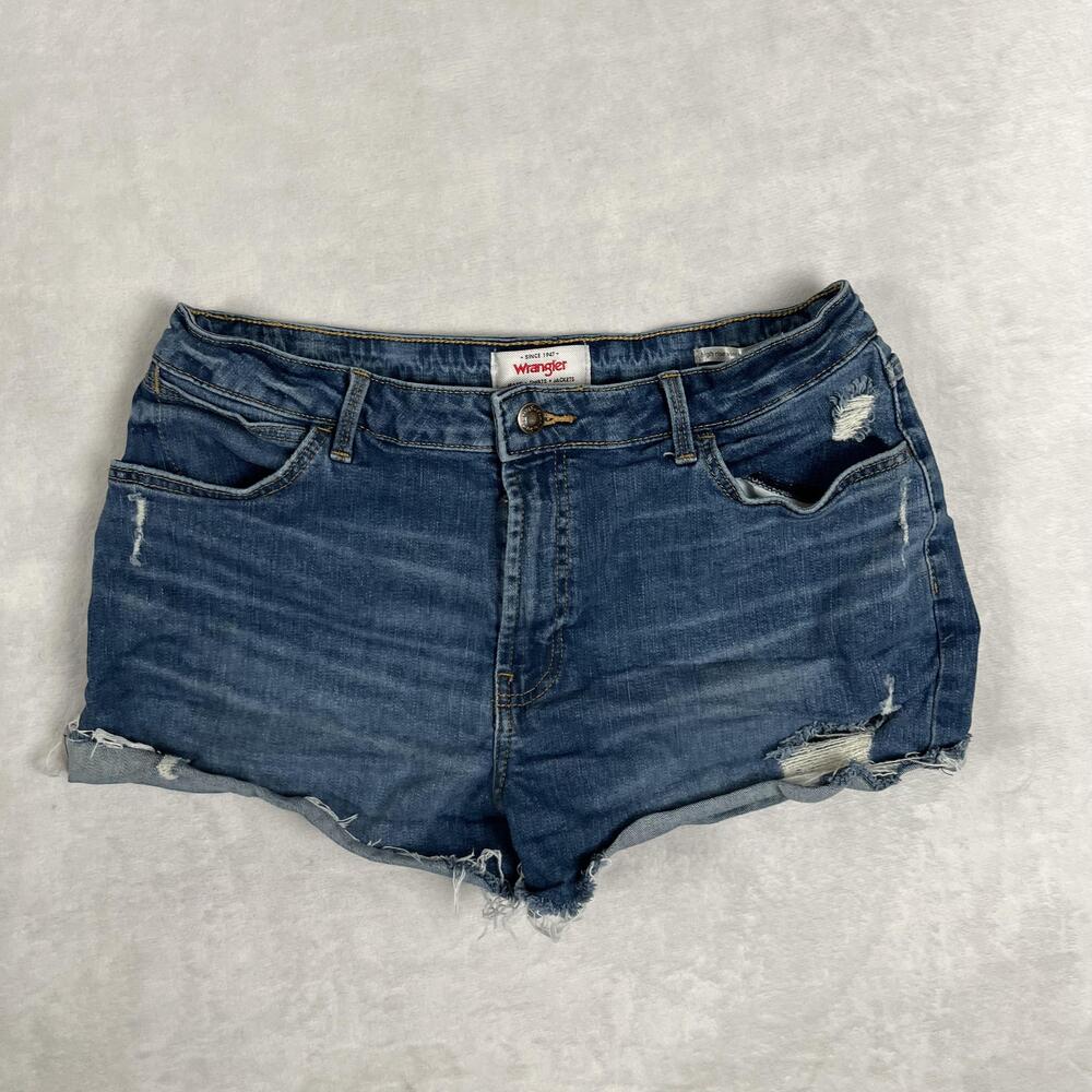 Wrangler Shorts Womens 10 Blue High Rise Vintage Cutoff Frayed Hem Denim Stretch